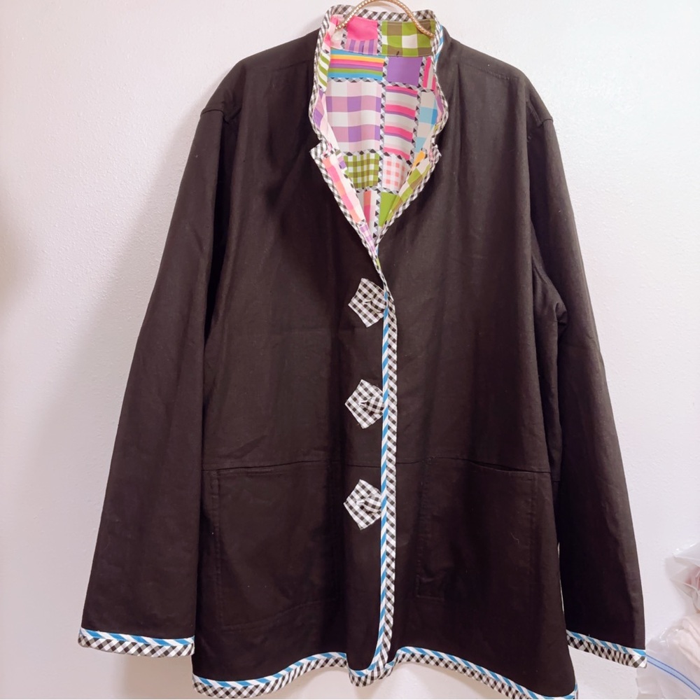 KOOS Of Course Reversible McKenzie Childs Check Style Colorful Wmns Jacket 3X